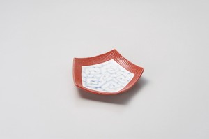 紅柚子唐草五角 和皿  【日本製    磁器】