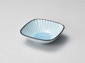 黒土化粧しのぎ4.5角鉢（ブルー）  【日本製    陶器】