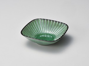 黒土化粧しのぎ4.5角鉢（グリーン）  【日本製    陶器】
