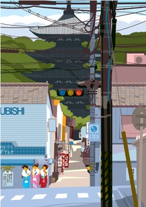 デジタルプリント版画　中川学　京都慕情シリーズ　1月「元旦の八坂の塔」