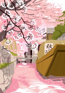 デジタルプリント版画　中川学　京都慕情シリーズ　4月「桜の高瀬舟」