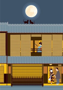 デジタルプリント版画　中川学　京都慕情シリーズ　9月「祇園の夜」