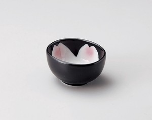 黒釉桜花楕円小鉢  【日本製    磁器】