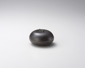 黒オリベ 手造り丸フタ物  【日本製    陶器】