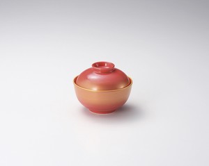 赤釉 金吹煮物碗  【日本製    磁器】