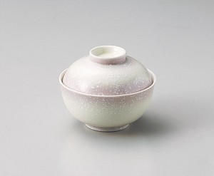 ピンク白吹煮物碗  【日本製    磁器】