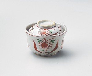 赤絵花鳥円菓子碗  【日本製    陶器】