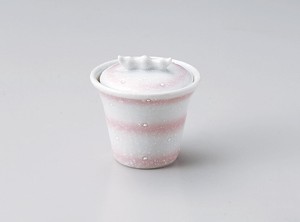 ピンク吹白ドット蓋物  【日本製    磁器】
