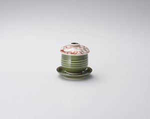 赤絵織部小むし 碗・受皿  【日本製    陶器】
