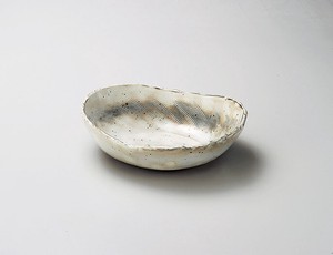 粉引櫛目楕円鉢  【日本製    陶器】