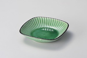 黒土化粧しのぎ6.5角鉢（グリーン）  【日本製    陶器】