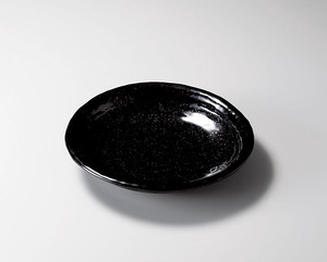 黒銀点紋変形皿  【日本製    磁器】