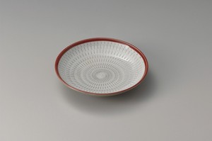 赤白刷毛トチリ7.0麺皿  【日本製    陶器】
