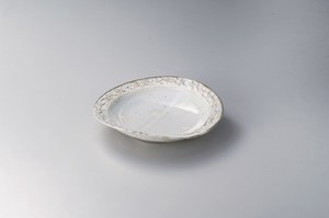 粉引 石目楕円盛皿  【日本製    陶器】