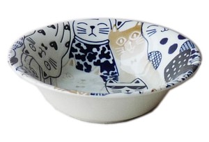 Cat Down Bowl Made in Japan Mino Ware Plates Pottery