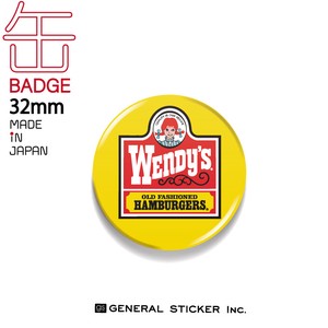 ウェンディーズ 缶バッジ 32mm YELLOW ウェンディーちゃん WENDY'S ライセンス商品 WEN024 2020新作