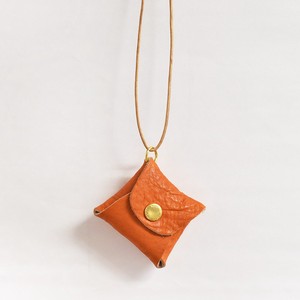 Tochigi Leather Neck Strap Attached Square Coin Case Orange Men's Ladies Orange