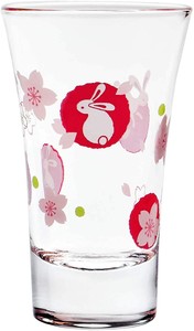 酒杯　えんぎもの  杯（丸紋うさぎと桜柄）  【日本製  オシャレ  ガラス】