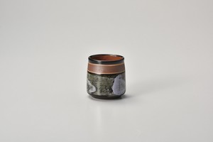 春慶黒結晶巻赤帯新型湯呑  【日本製    陶器】