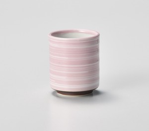 ピンク 白刷毛 切立湯呑（小）  【日本製    磁器】