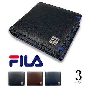 全3色 FILA（フィラ）リアルレザー バイカラー 中ベラ付き 二つ折り財布 ショートウォレット 本革(61fl44)