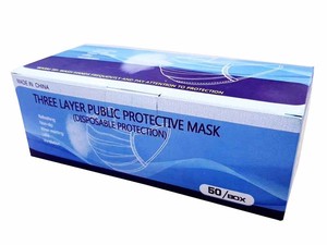 ［雑貨］Three layer public protective mask/不織布マスク　大人用サイズ50枚入り(中国製)