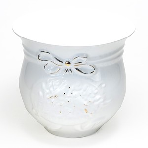 【ポルトガル製】陶器 植木鉢《底穴あり》小鳥 レリーフ ホワイトゴールド　プランター