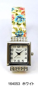 【時計】花柄蛇腹ウォッチ ホワイト 164053