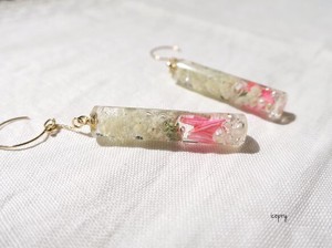 Pierced Earrings Gold Post Resin Pink Botanical L