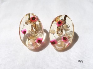 Clip-On Earrings Gold Post Earrings Pink Botanical
