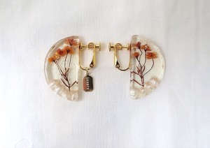 Clip-On Earrings Gold Post Earrings Brown Botanical Orange