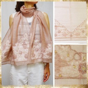 Pearl Embroidery Shawl Silk Wool Flower Stole