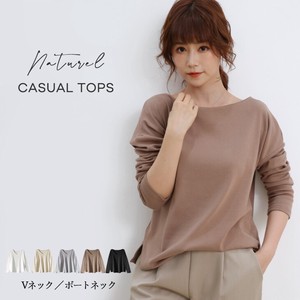 T-shirt Pullover Plain Color Long T-shirt V-Neck Tops Ladies' Autumn/Winter