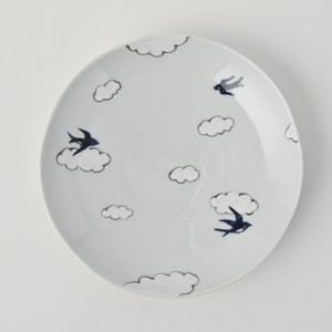有田焼　雲つばめ　丸6寸皿　手描き　日本製