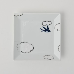 有田焼　雲つばめ　正角皿　手描き　日本製