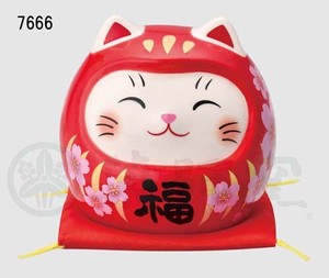 Ornament Good Luck Cat Daruma Sakura Red