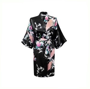 Kimono Robe Floral Pattern Black