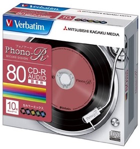 Verbatim 音楽用 CD-R (Phono-R 5色/1-24倍速/10枚) MUR80PHS10V1