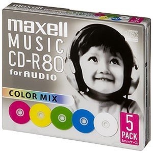 マクセル 音楽用 CD-R 80分 カラーミックス 5枚 5mmケース入 CDRA80MIX.S1P5S