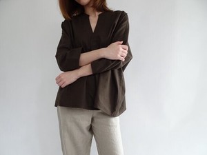 Button Shirt/Blouse Brushing Fabric Pullover Cotton Keyhole Neck