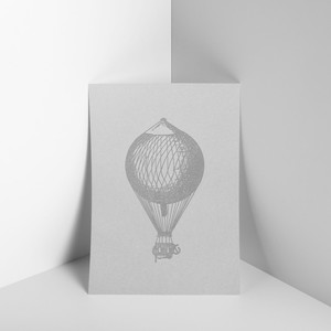 ミニポスターポスター【気球】 エンボス調　モノトーン　アンティーク　ヴィンテージ　北欧
