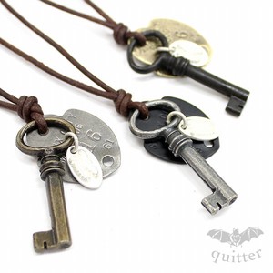 【quitter】アンティークKEY×タグヴィンテージ加工レザーネックレス 日本製 made in japan