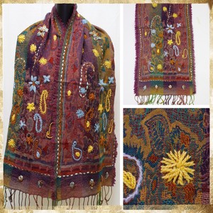 Thick Scarf Wool Blend Scarf Embroidered