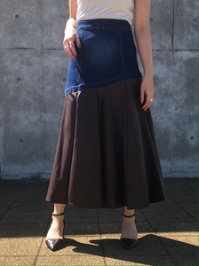 Eco Leather Switching Denim Skirt