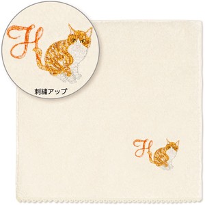 【日本製】可愛い猫の イニシャル ハンカチ オーガニックコットン【H】