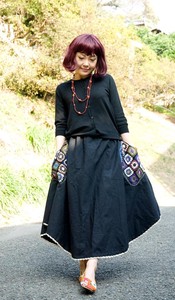 Flower Embroidery Cotton Flare Skirt