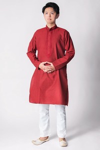 〔各色あり〕ビビッド・ダークカラー系　クルタ・パジャマ上下セット　インドの男性民族衣装