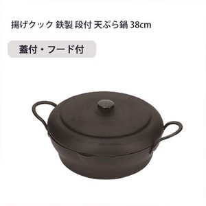 天ぷら鍋 228cm 鉄製 蓋付 段付 油はね防止フード付 パール金属 揚げクック HB-5260