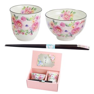 20 S/S Mino Ware Gift Timbre Rice Bowl Japanese Tea Cup Pink Chopstick