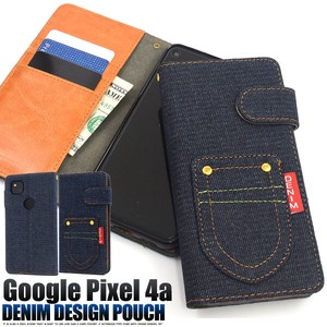 ＜スマホケース＞Google Pixel 4a用ポケットデニムデザイン手帳型ケース